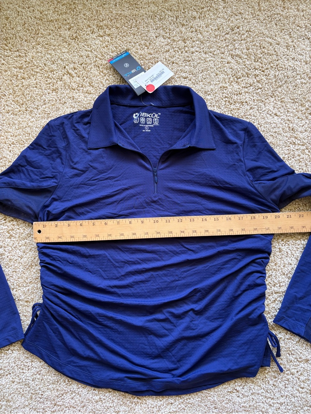 IBKUL IceFil Zip Polo Adjustable Drawstring Hem XL Navy UPF 50+ Golf Tennis NWT - Picture 3 of 5
